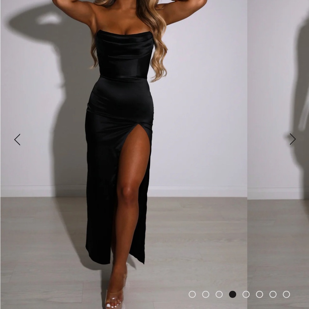 Black Strapless Bodycon Gown with Slit